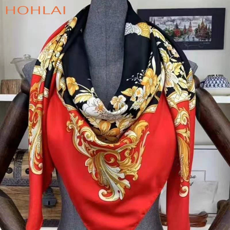 Саржевый шелковый шарф женский большой shawls130 см * 130 шарфы с цветочным принтом