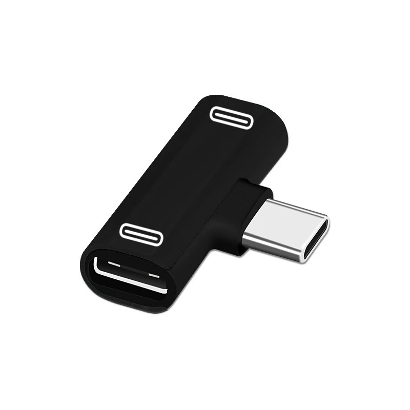 Двойной USB C к type C адаптер usb type C зарядка+ преобразователь для наушников для Xiaomi 9 8 Redmi huawei samsung type-c Phone Tablet - Цвет: Черный