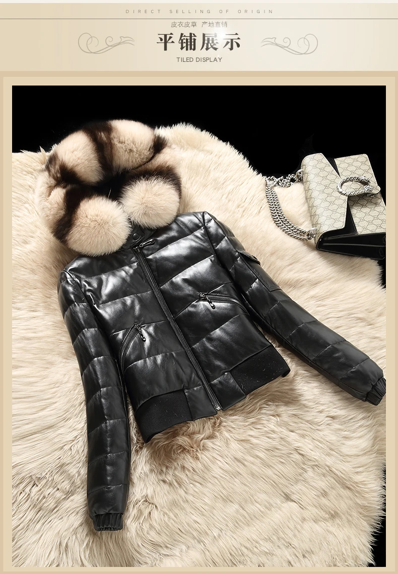 Новое Женское пуховое пальто из натуральной овечьей кожи с большим воротником из лисьего меха с капюшоном Женская куртка черного цвета xxl
