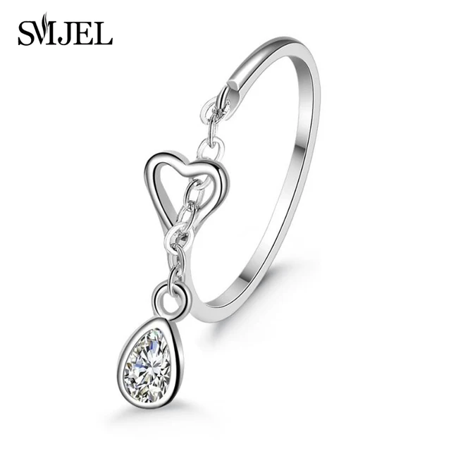 SMJEL New Silver Color Water Droplets Ring For Women Opening Adjustable Heart-sh SMJEL New Silver Color Water Droplets Ring For Women Opening Adjustable Heart-sh