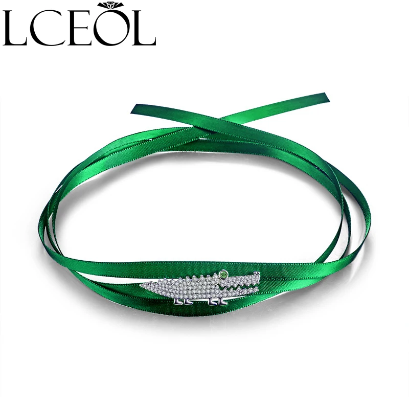 

LCEOL Double Ways to Wear as Necklace or Bracelet Female Silver Color Long Design Ribbon Alligator Necklaces Birthday Gift