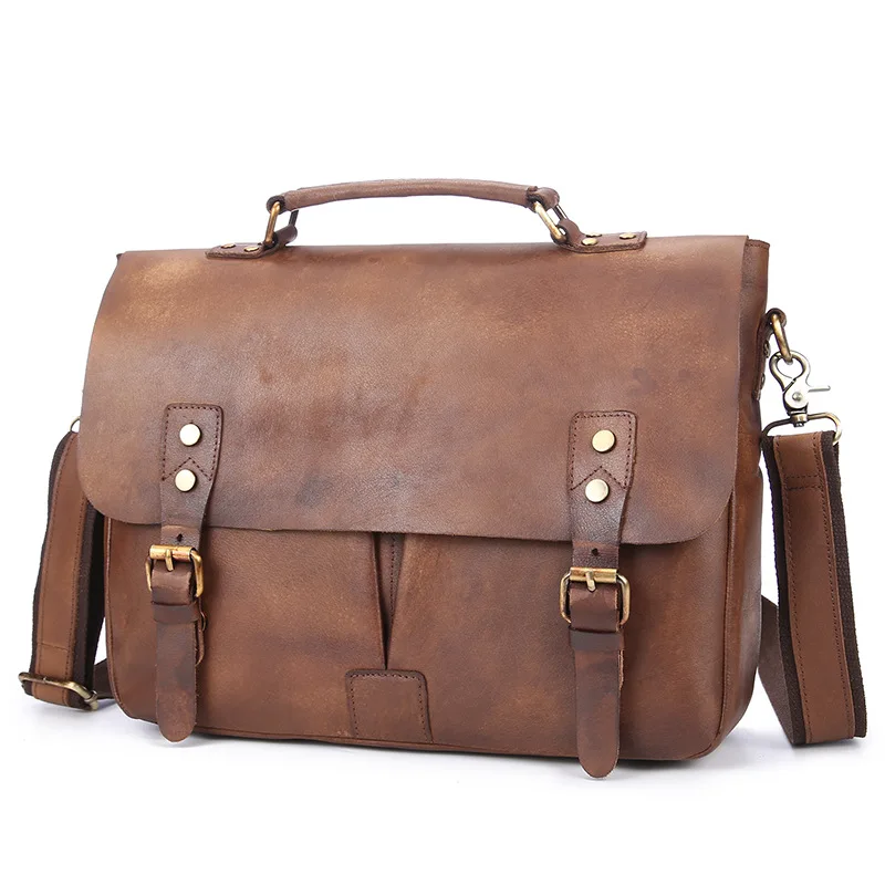 

Vintage Handbag Men Vegetable Tanned Genuine Leather Handmade Men's Laptop Bags Briefcase Casual Messenger Shoulder Bags For Men