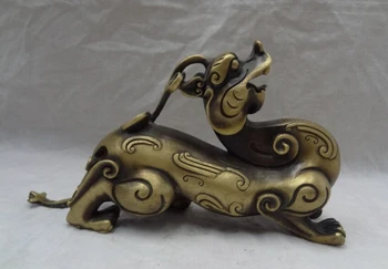 

song voge gem S2643 9" Chinese Bronze Animal Wealth FengShui Protect Dragon Unicorn Statue Sculpture