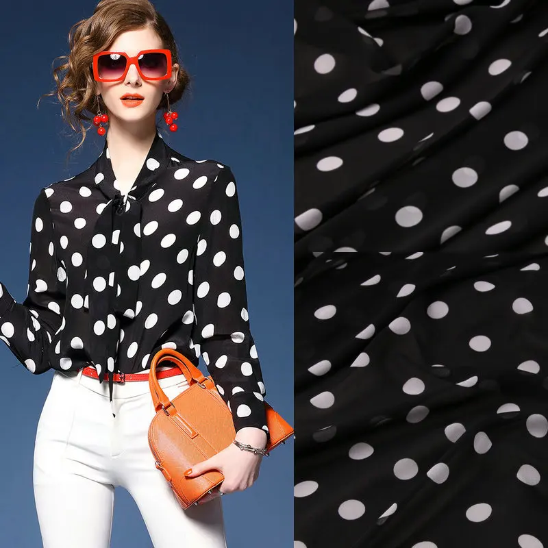 black dot white dot print imitate silk chiffon fabric, soft chiffon