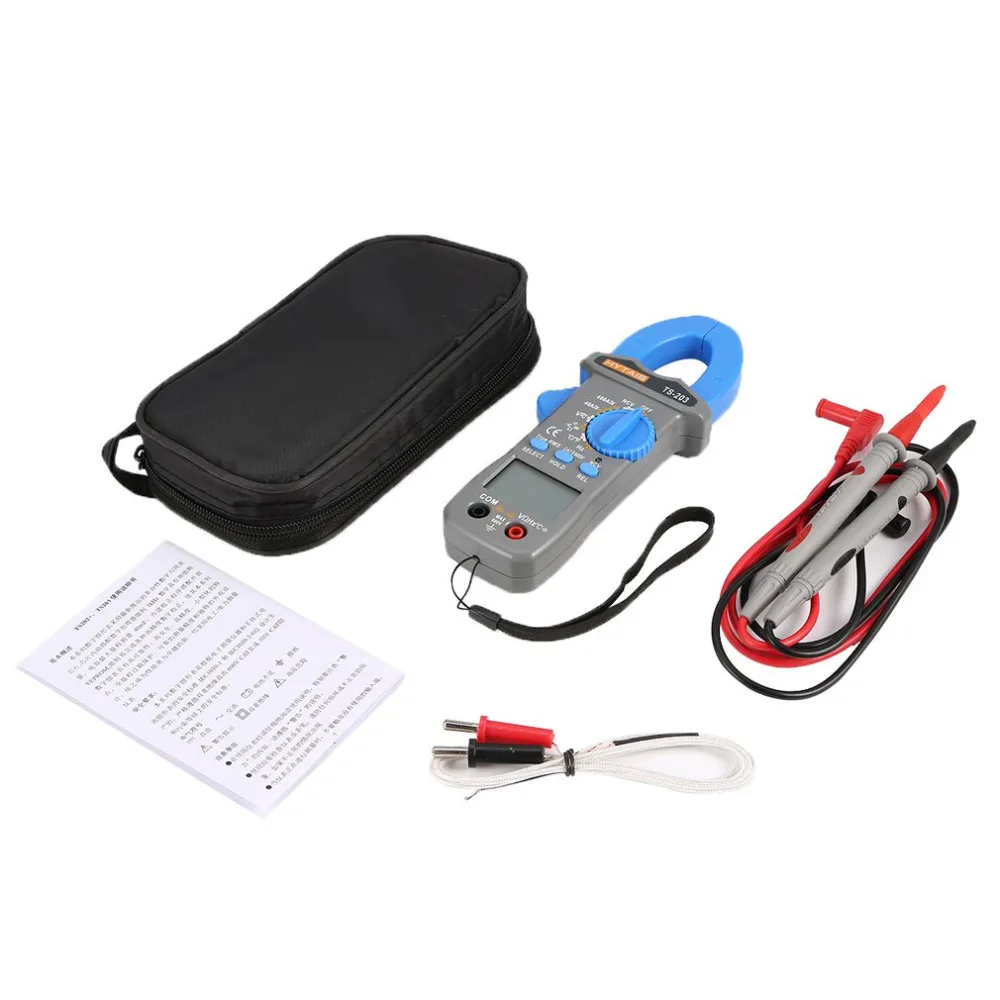 

TS203 Digital Clamp Meter Multimeter True RMS 40000UF DC Frequency NCV Resistor Capacitor Diode temperature Tester Clamp Meter
