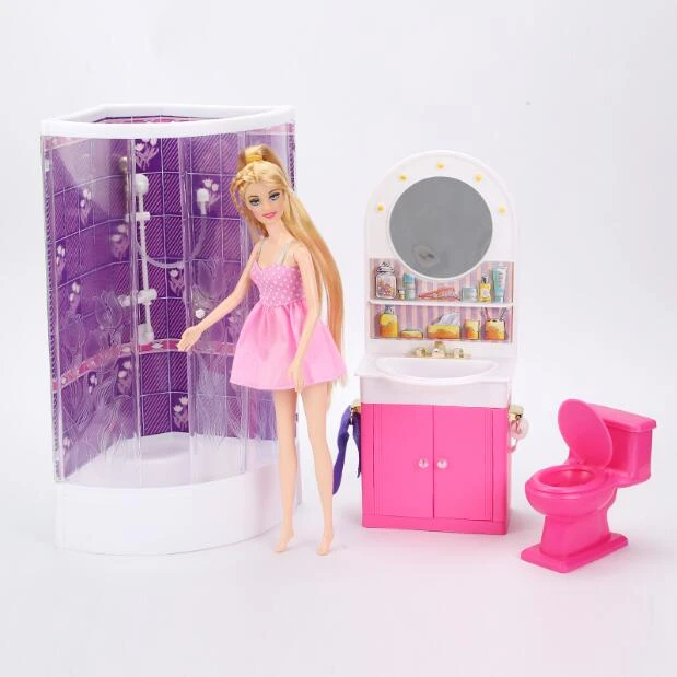 Erge, ernstige Luik logo Prinses Meubels Voor Barbie Poppenhuis Voor Barbie Badkamer Poppenhuis  Accessoires Composities Met Douche Toilet|Poppen Accessoires| - AliExpress