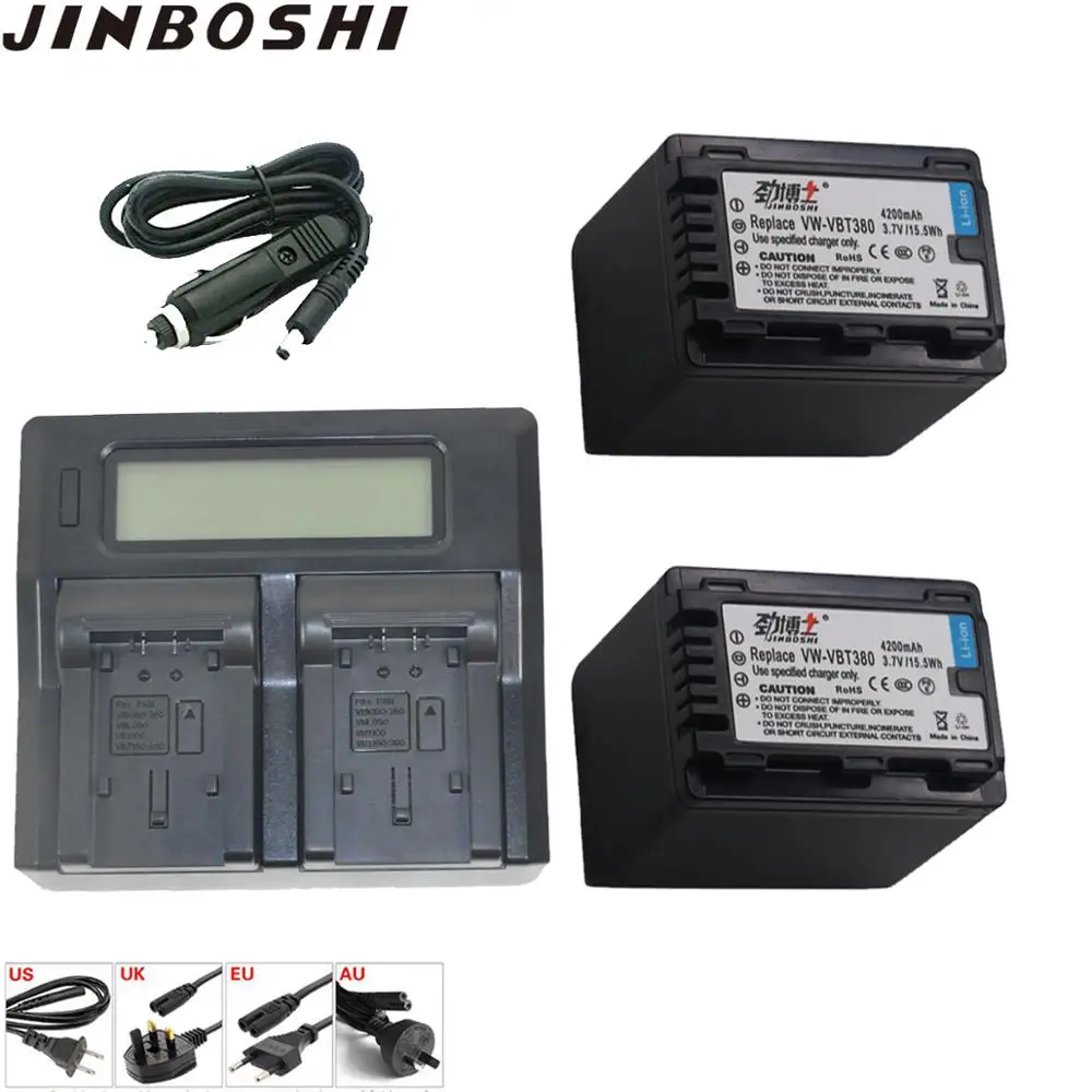 2X VW-VBT380 VBT380 VW-VBT190 батарея + ЖК-дисплей двойной быстро зарядное устройство для Panasonic