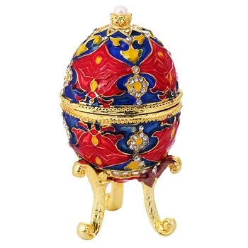 

Red Enamel Faberge Easter Egg Jewelry Box Wedding Ring Storage Container