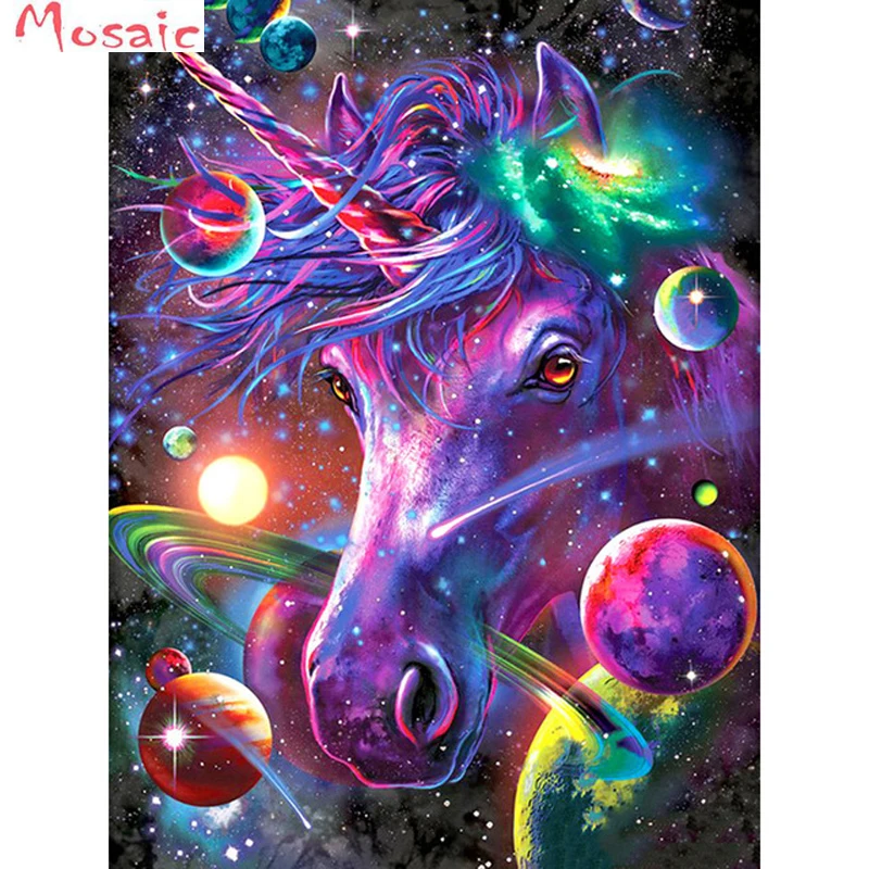 100% Full 5D Diy Diamond Painting Cross-stitch &quotGalaxy Unicorn&quot 3D Mosaic Round/square Rhinestones Embroidery | Дом и сад