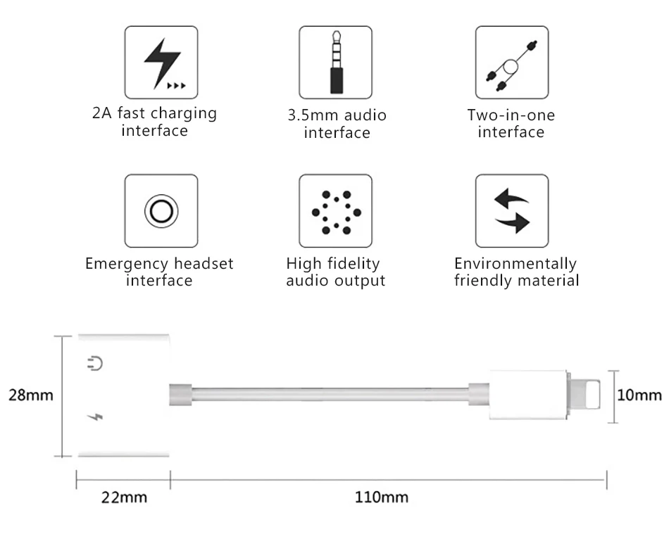 2 in 1 Charging Lighting Adapter For iPhone X 7 8 plus XS MAX Splitter 3.5mm Jack Earphone Aux Cable Connecter Adapters (6)