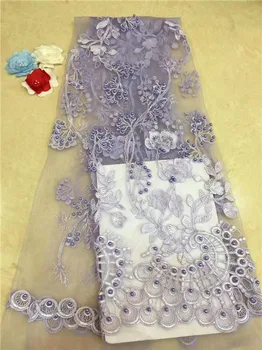 

purple African Beaded Lace Fabric 2019 Embroidered Nigerian Laces Fabric Bridal High Quality French Tulle Lace Fabric For Women
