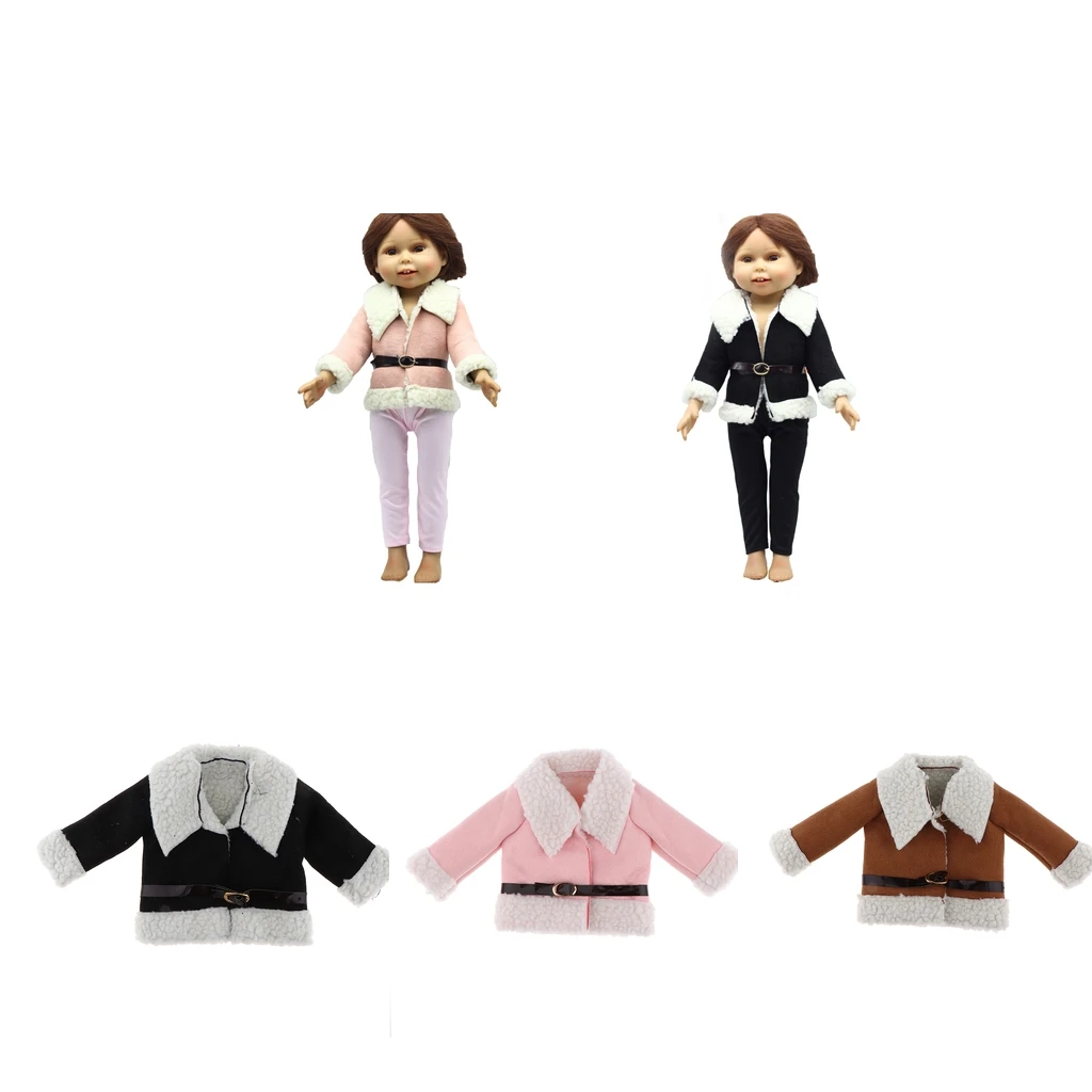 Mini Cute Doll Woolen Coat with Black Belt For 18 inch American Doll Clothes Kids Doll Dress-up Clothing Accessory Pink Black