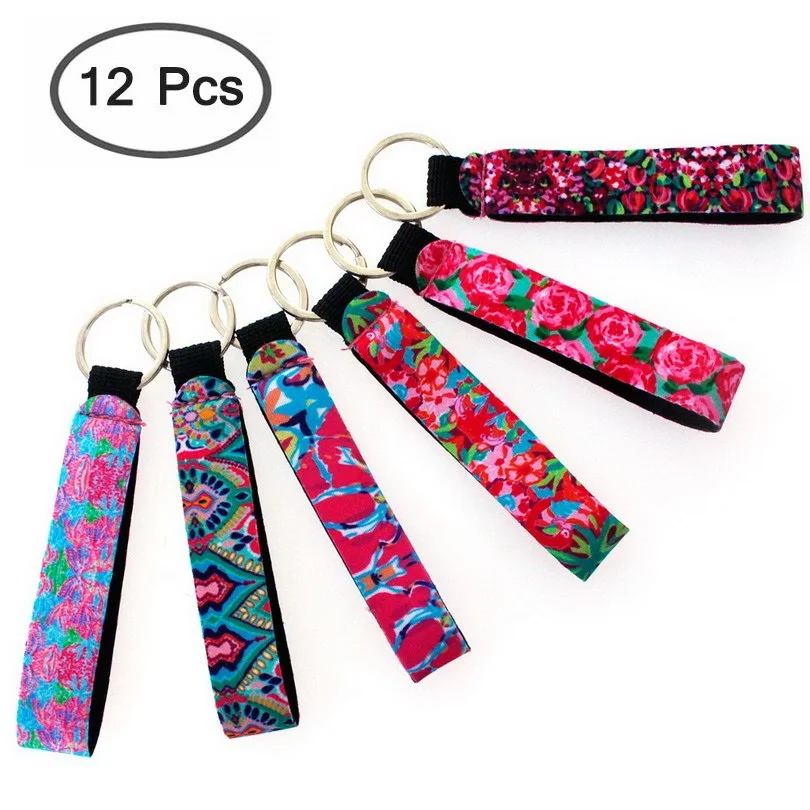 

12pcs Cool Neoprene Wristlet Keychain Lanyard Key Tags Chains Key Chain Holder to Match Chapstick Holder Keychain