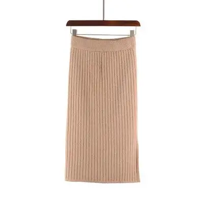 Женская трикотажная юбка-карандаш средней длины с разрезом сбоку, Осень-зима, повседневная юбка с эффектом пуш-ап, юбки с высокой талией для женщин, s Jupe Femme Faldas - Цвет: khaki