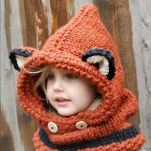 1 7 Years Baby Girls Hats Handmade Kids Winter Hats Wrap Fox Scarf Caps Cute Autumn