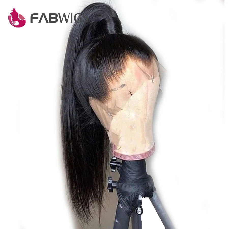 Fabwigs180% плотность 360 кружева спереди al парик бразильский Remy Прямые 360 кружева передние человеческие волосы парики для черных женщин предварительно сорвал