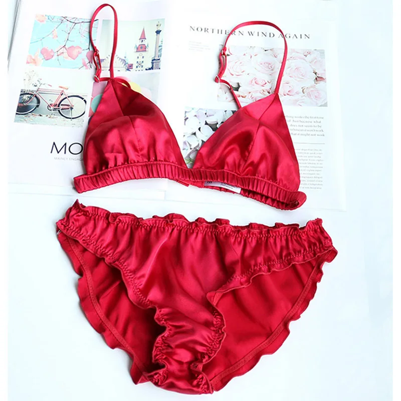 Новые Нижнее белье Женщины набор гостиная Bralette оборками шелковые Bralet