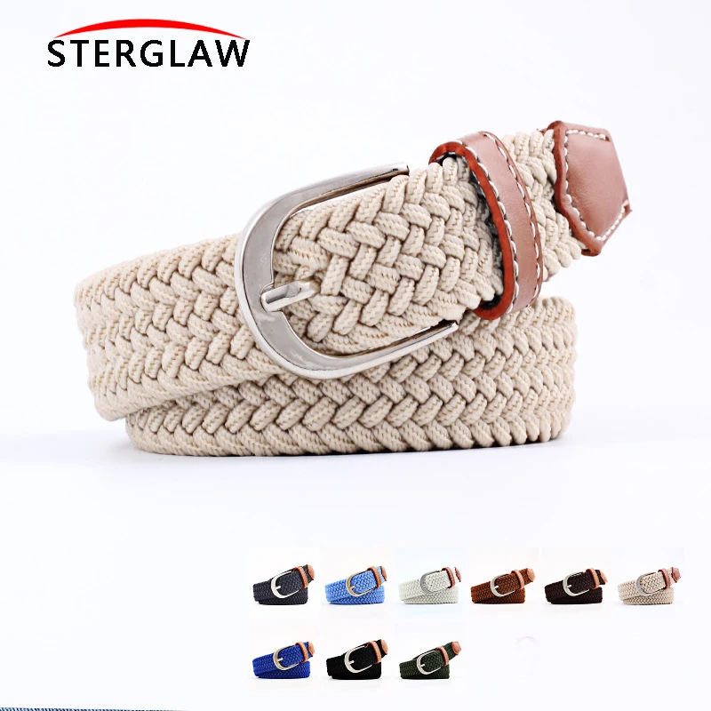 

Multiple Colour Elastic Belt women Woven Elastic Stretch Braided Knitted Stretch Belt With Covered Buckle Wide High Quality N219