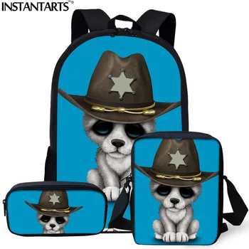 

INSTANTART Cute Baby Wolf Sheriff School bag for Youth Girl Boy Large Set Backpack Children Satchel Custom Logo Knapsack Bag
