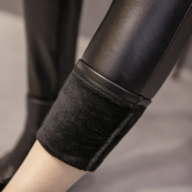 BGTEEVER размера плюс зимние узкие женские штаны дропшиппинг женские из искусственной кожи бархатные облегающие брюки эластичный пояс брюки карандаш