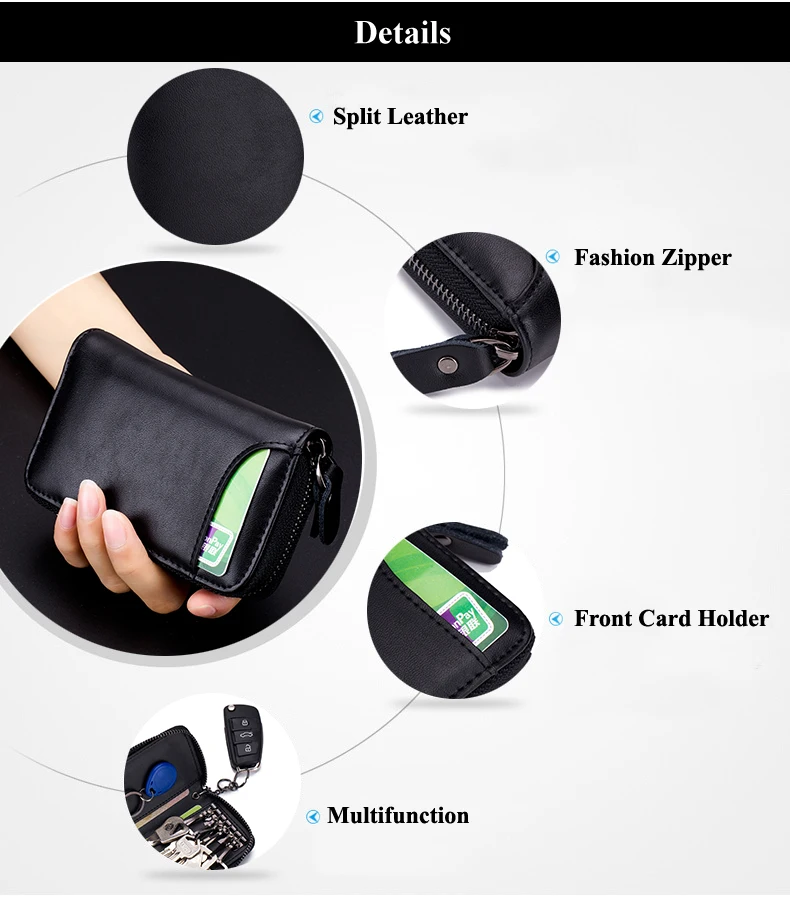 Lomelobo Split Leather Unisex Key Wallets Women KeyRing keychain Coin Purse Men Card Holder Organizer Multifunction Car Key Case HCL940 Details (03)