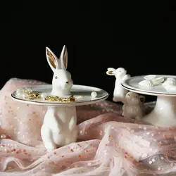 Творческий кролик торт пластины керамика чаша конфеты лоток для хранения ювелирное изделие брелок для ключей украшения дома