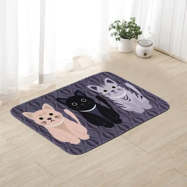Cute Pet Cat Printed Alfombras Home Bathroom Kitchen Flannel Rugs Doormats Cat Carpet For Living