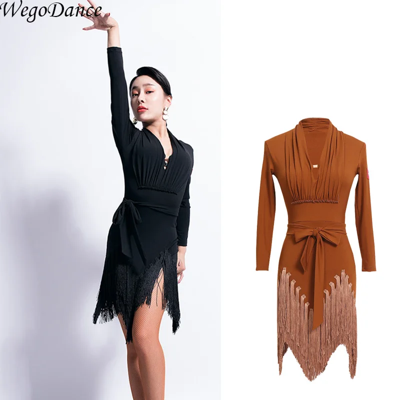 

Latin Dance Dress Long Sleeve Dance Clothing Tassel Practice Wear dance wear woman
