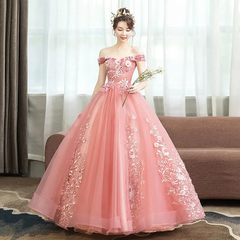 Do Dower New Pink Quinceanera Dresses Elegant Off The Shoulder Lace Applique Plus Size Party Prom Quinceanera Gown L - Цвет: Розовый