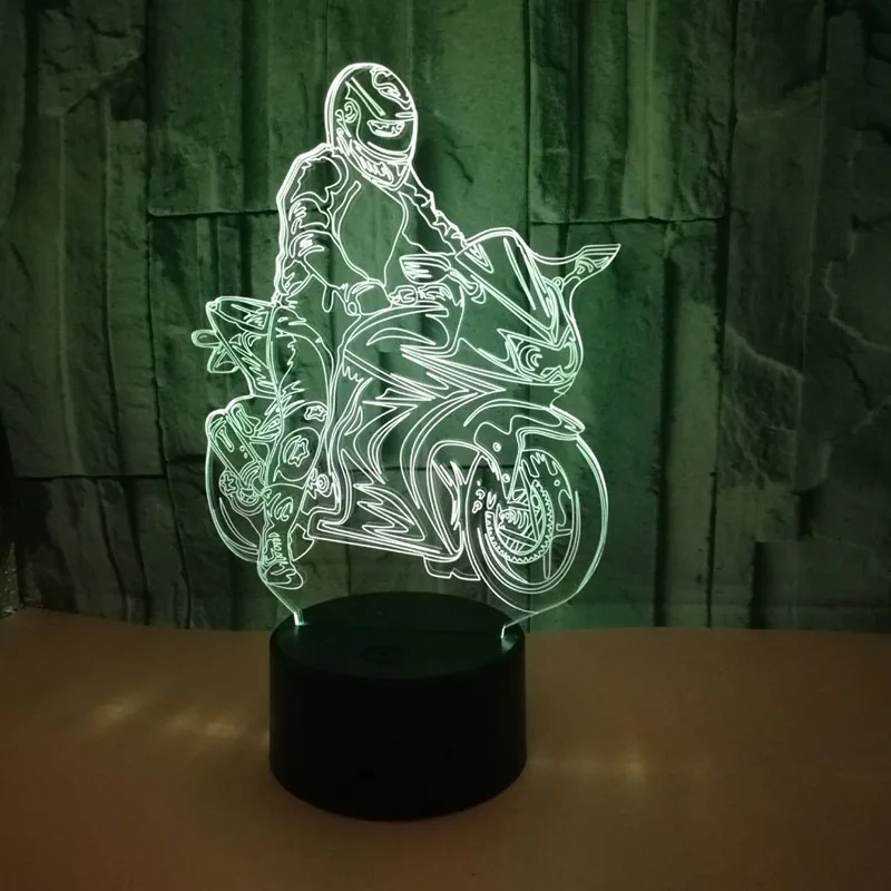 YIMIA Motorcyclists Model 3D Night Light USB Novelty Gifts 7 Colors Changing LED Desk Table Touch Base Lamp Kids Gift