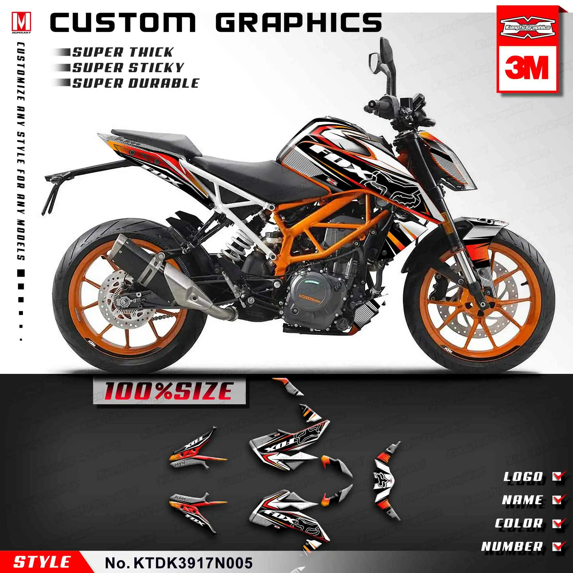 KUNGFU GRAPHICS Restyle Набор для украшения мотоцикла для KTM DUKE 390 DUKE390 виниловая пленка полный дизайн стикеров - Цвет: KTDK3917N005