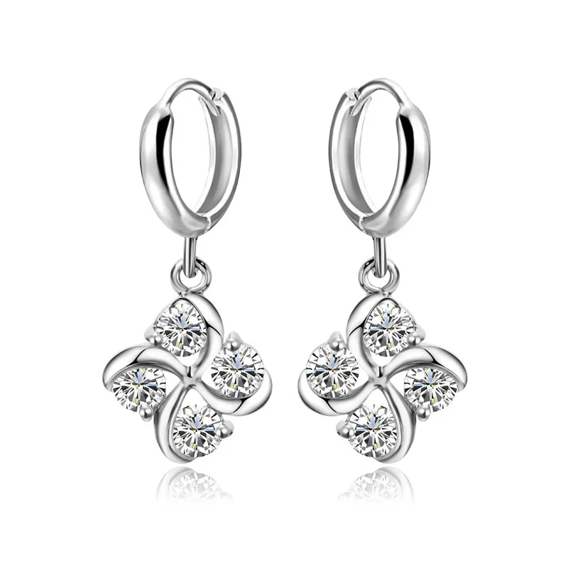 2015 New Hook 925 Sterling Silver Drop Earrings &amp Jewelry For Women Snowflake Zircon Crystal Clover Fine | Украшения и