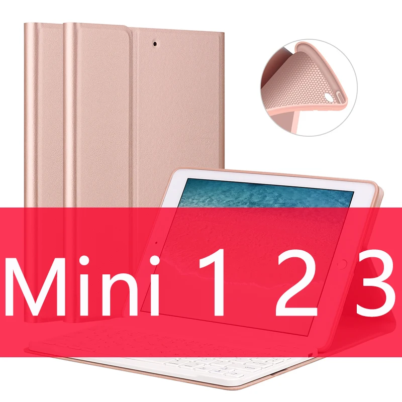 Чехол-клавиатура для iPad Mini 3 2 1 4 5 [несколько подставки] из искусственной кожи силиконовый чехол для iPad Mini чехол Funda teclado Smart - Цвет: Rose Gold mini 1 2 3