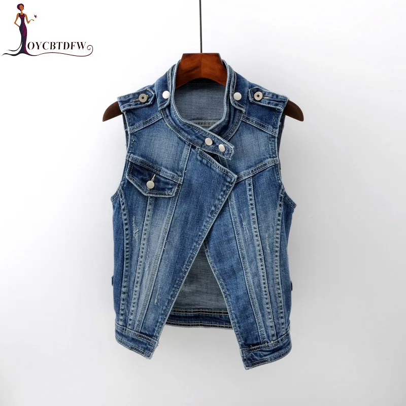 

Denim Vest 2018 Spring Women Short Slim Sleeveless Coat Waistcoat Autumn Large size Female Cardigan denim Vest Coat FASHION271