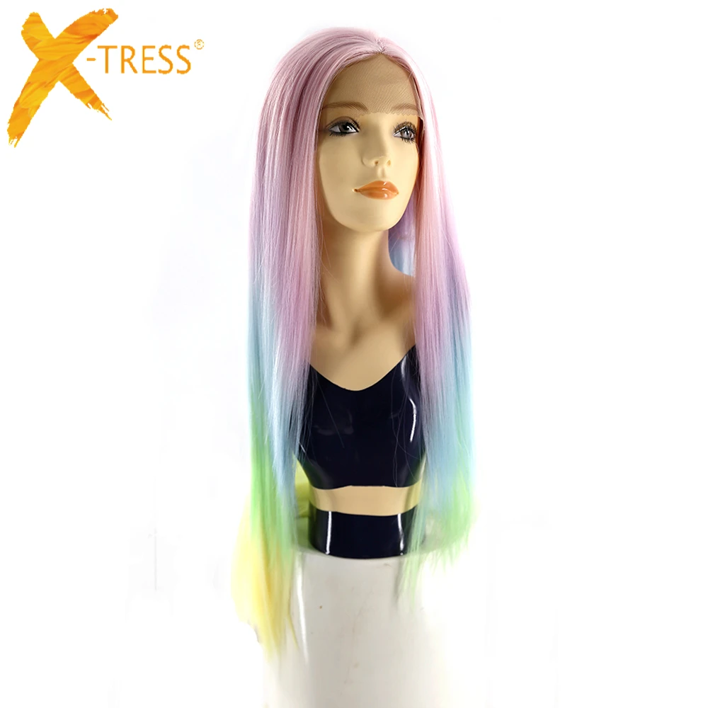Длинные прямые Синтетические волосы на кружеве парики из синтетических волос Бесплатная Часть X-TRESS Ombre красочные Pixie парики Смешанные