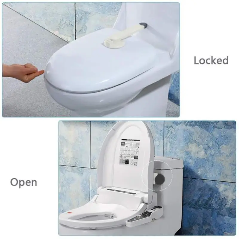 

Kids Baby Safety Locks Adhesive Mount Toilet Seat Toilet Lid Lock with Arm Anti Toilet Water Game Safe Bathroom Needing Stuff