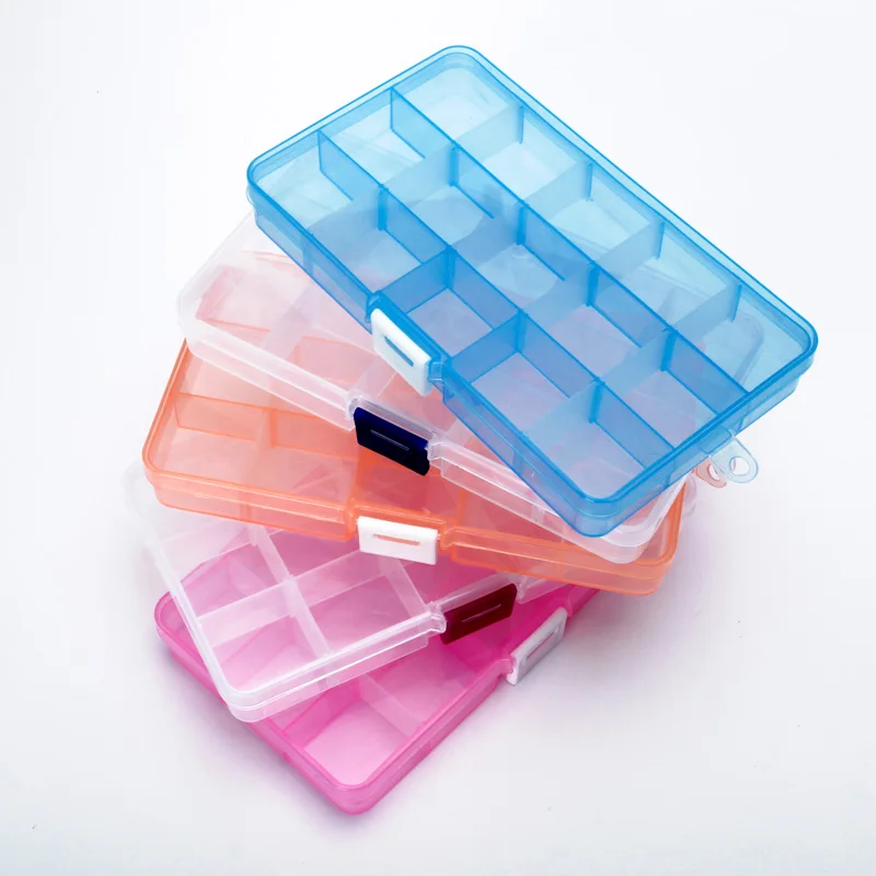 

15 Slots (adjsutable) 17.3x9.8x2.3cm Plastic Jewelry Box Storage Case Craft Jewelry Organizer Boxes Beads Jewelry Kits Box DIY B