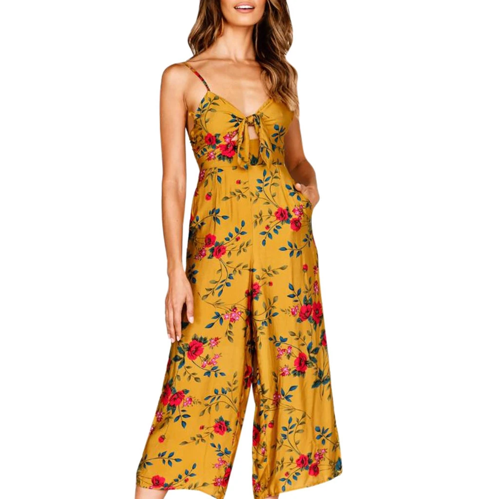 JAYCOSIN  2019  Womens V-Neck  Playsuit Ladies Jumpsuit   Camisole Backless Bow Floral Print Long  19JAN24
