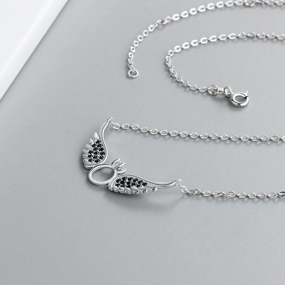 Ожерелье из стерлингового серебра 925 пробы с крыльями ангела с кубическим цирконием, женское Подарочное ожерелье-цепочка, аксессуары(Lam Hub Fong
