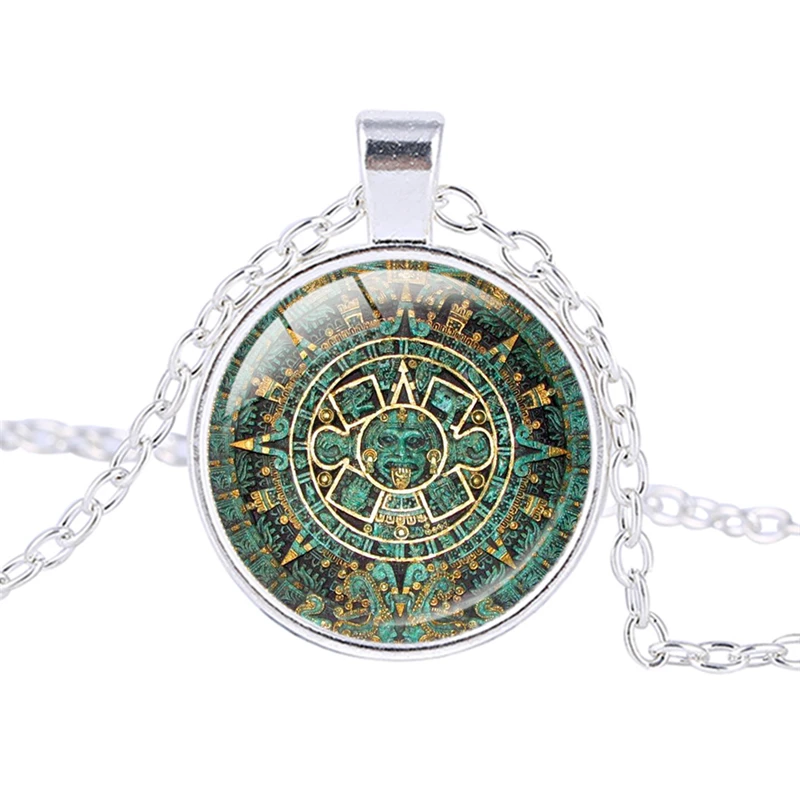 

Mayan Culture Women Necklace Aztec Calendar Personalized Pendant Necklace Jewelry Handmade Silver Plated Chains ras de cou