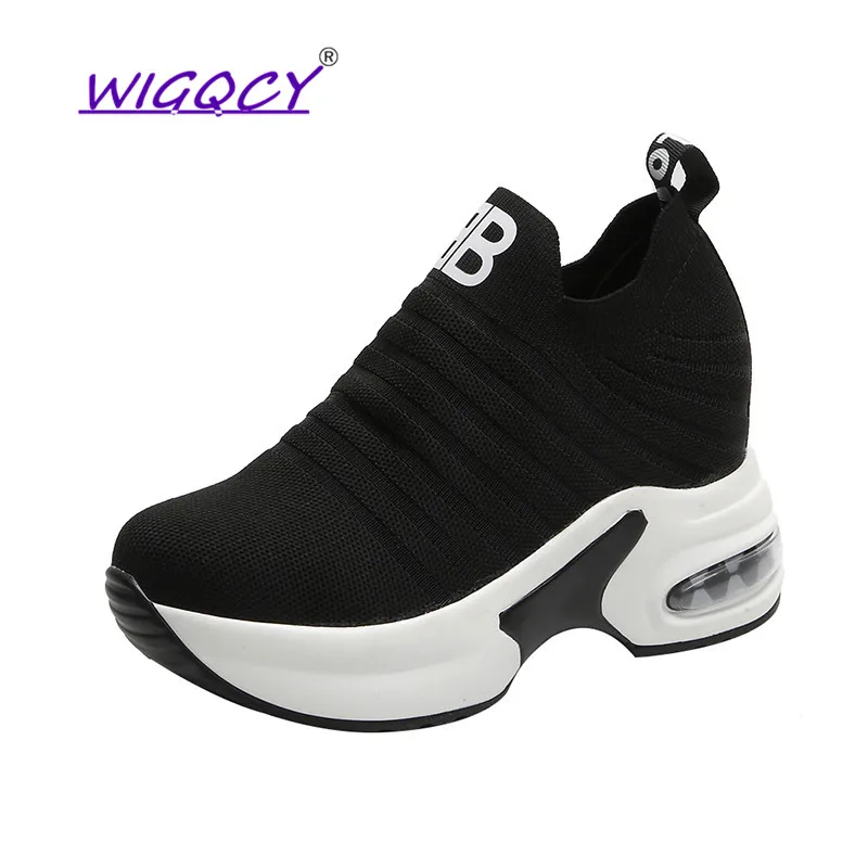 

2019 Platform Sneakers Shoes Breathable Casual Shoes Woman Fashion Height Increasing Mesh Ladies Shoes Slip-On Chaussure Femme