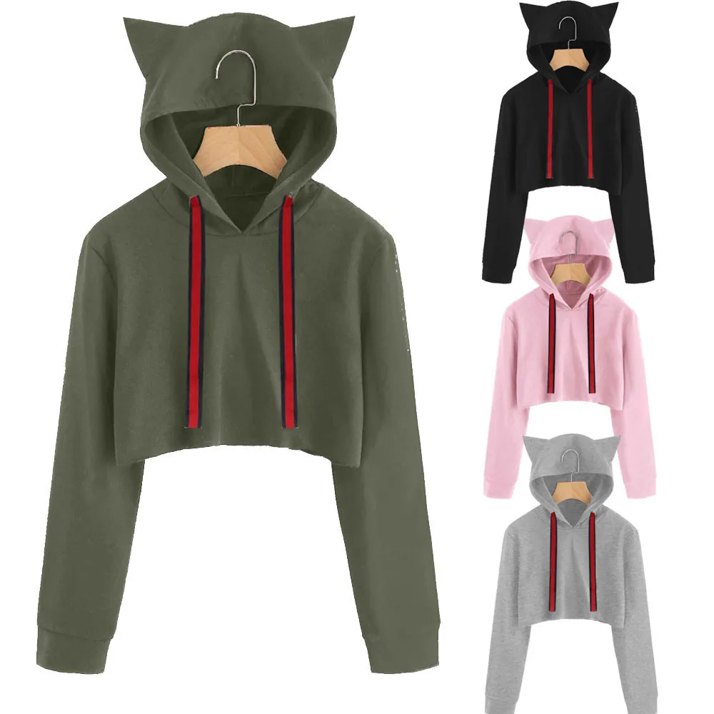 

women 2019 Cat Ear hoodie long sleeve solid gothic hoodie black Pink hoodie Plus Size friends sweatshirt femme capuche cg