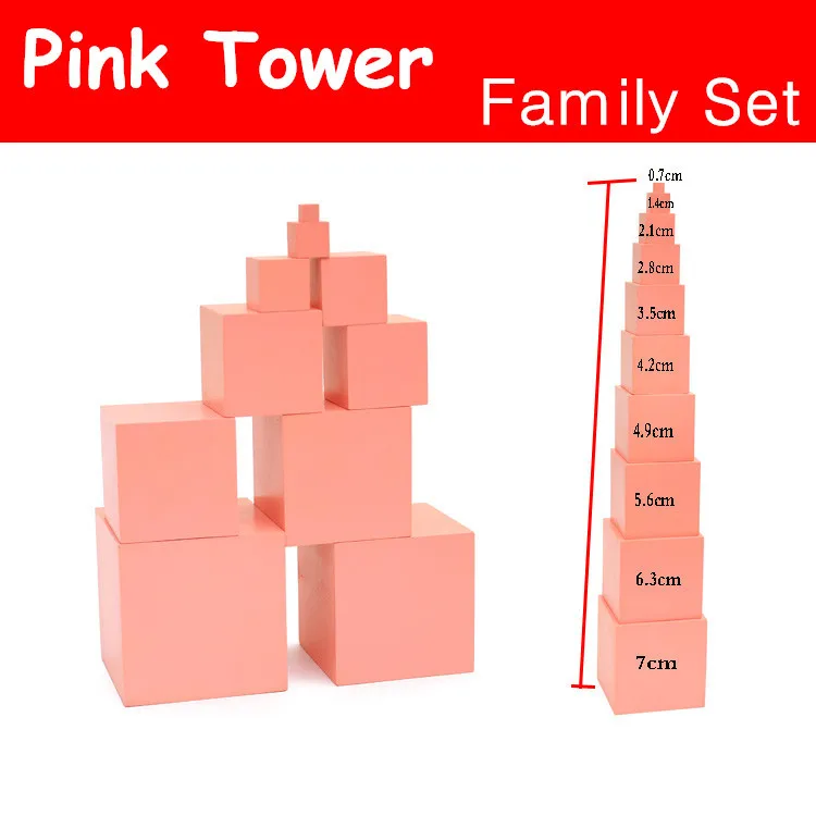 

Montessori Toy Pink Tower Family Set Max Size 7cm Building Blocks Wooden Toys Educational 0.7-7cm Cube Blocks Gift