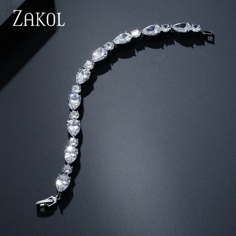 ZAKOL тренд капли воды форма AAA+ кубический циркон белый цвет браслеты с подвесками для женщин Свадебные украшения FSBP109