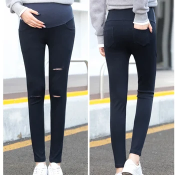 

Spring and autumn fashion hole high-elastic pregnant women pants pencil feet pants pregnancy pants maternity clothes