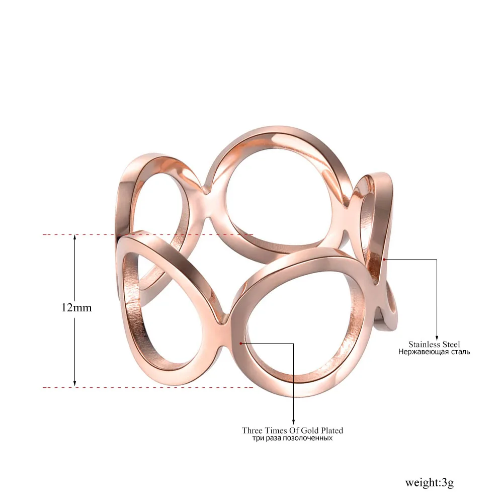 Lokaer Trendy Office Style Stainless Steel 5Pcs Circles Party Ring Rose Gold Color Geometric Rings Jewelry For Women Girl R19080