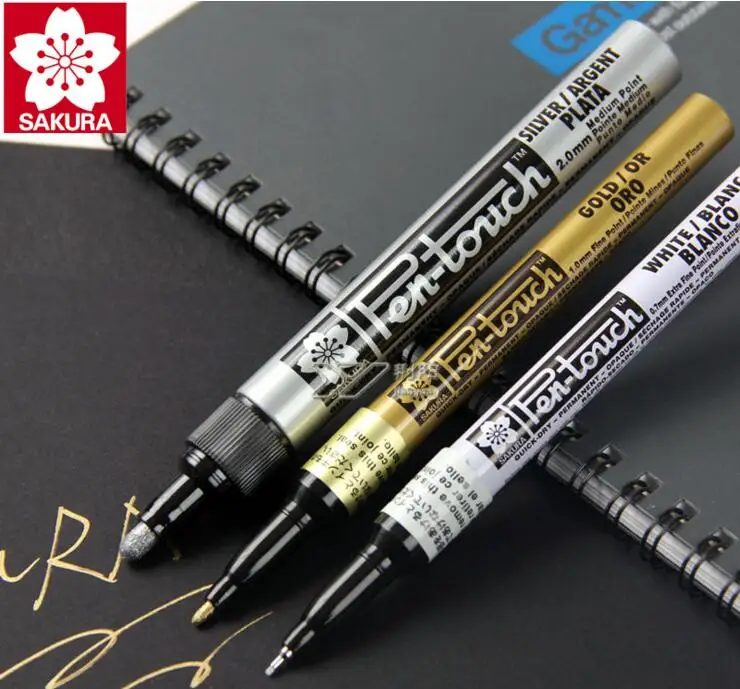 SAKURA Touch Metallic Markers Opaque Oil Pens 0.7 mm 1.0 mm 2.0 mm White Gold Silver Japan|brush pen|paintbrush penpen brush - AliExpress