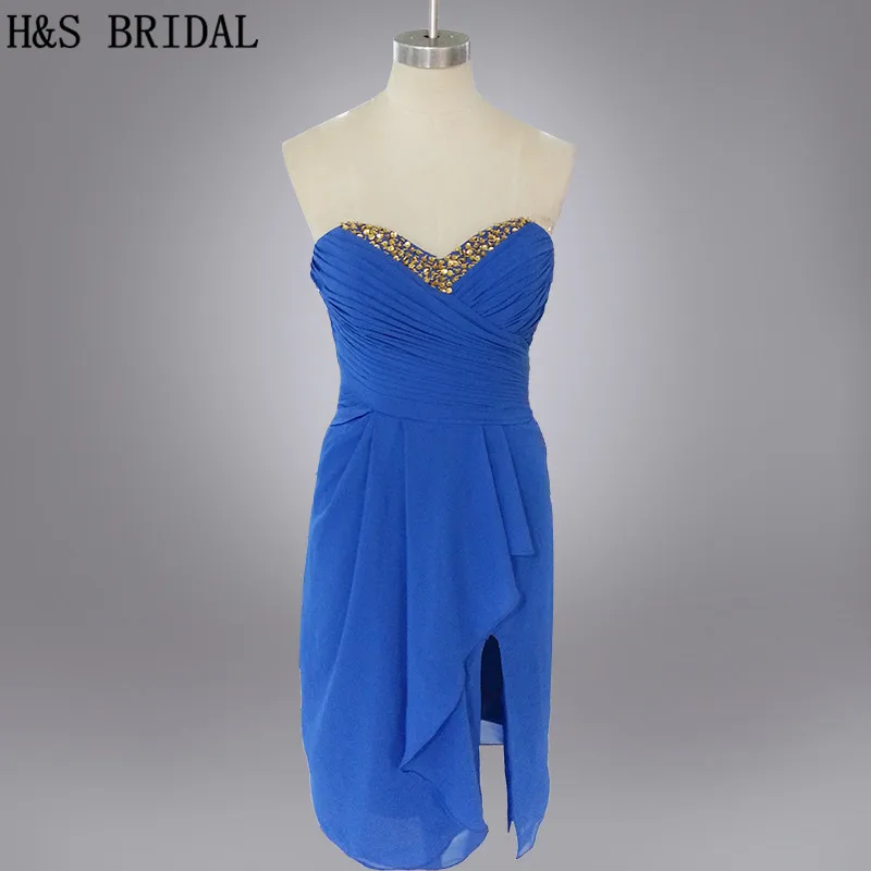 Real photo sweetheart short party dress royal blue gold sequins short evening dressin Evening