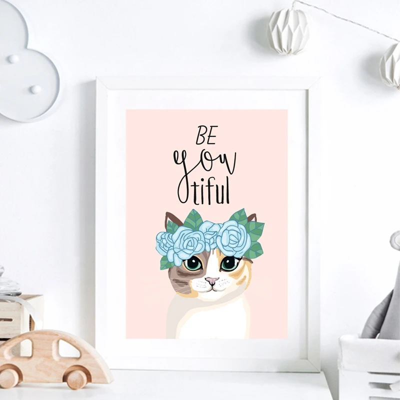 flower cat posters print kids room decor