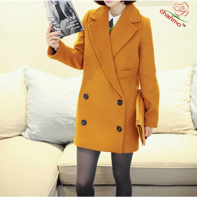 

2017 Hot Sale Double Breasted Cotton Female Overcoat Casaco Feminino Women Coat Yellow European Style Coat Loose Outerwear YY259